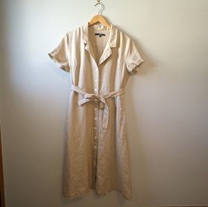 Quince Driftwood 100% Linen Button Front Midi Dress | Size Large